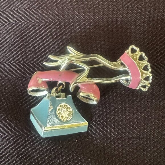 Antique Circa 1950's Brooch - Lapel Pin telephone - Picture 1 of 3